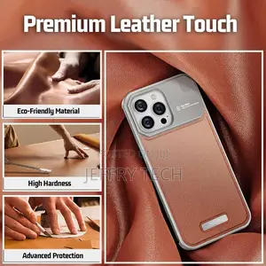 Frameless Case for 16 Pro Max,Leather Back Aluminum Metal Ar