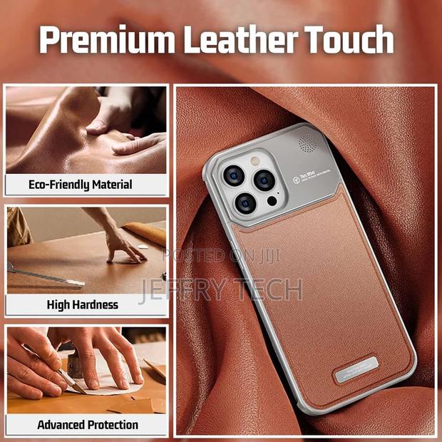 Frameless Case for 16 Pro Max,Leather Back Aluminum Metal Ar - thumbnail 3