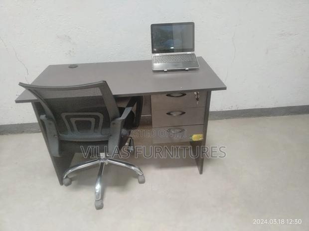 Grey Office Desk and Clerk Mesh Chair