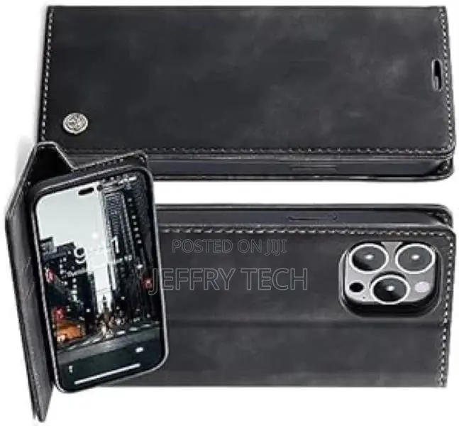 iPhone 16, Wallet Case Matte Leather, Foldable Stand, Full