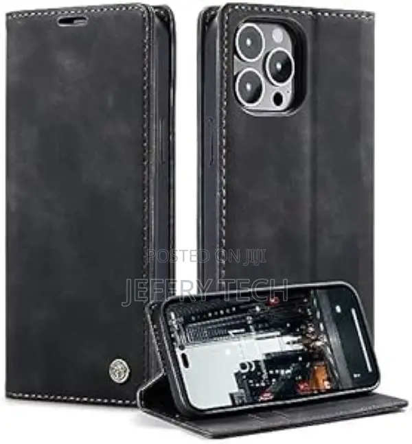 iPhone 16, Wallet Case Matte Leather, Foldable Stand, Full