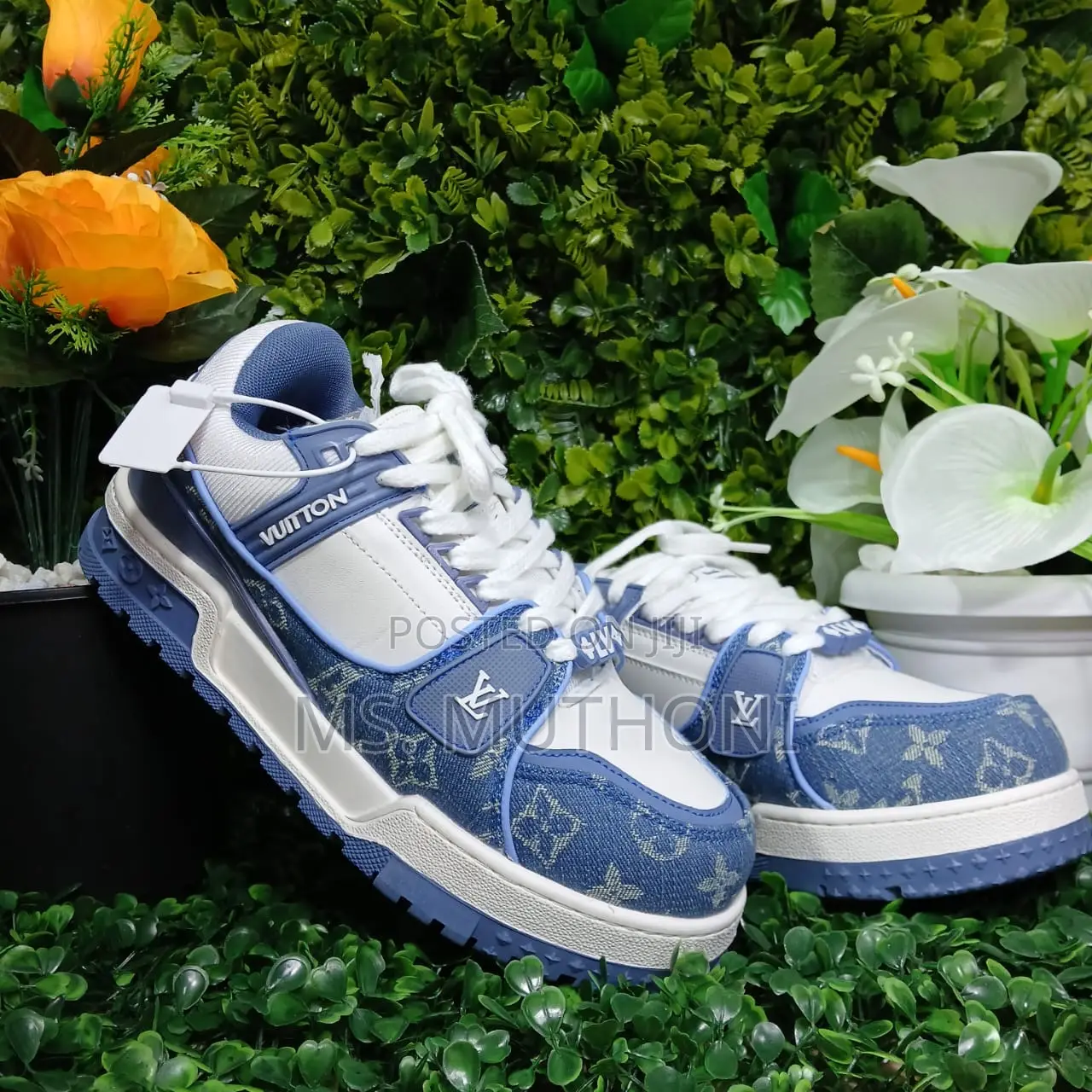 Lv Trainer Maxi' Denim Blue White'