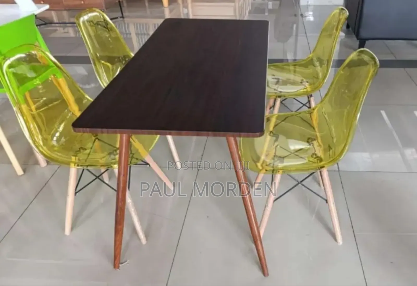 Rectangular Brown Dining Table With Four Dining Chairs