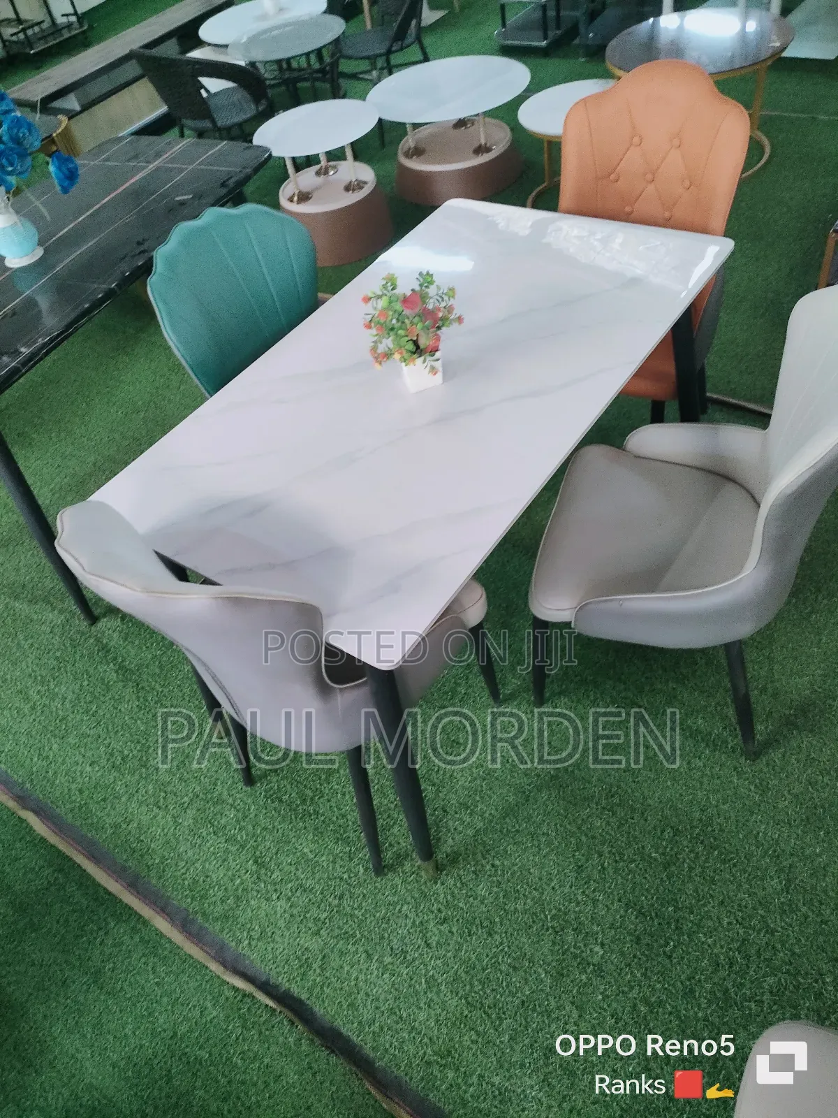 Rectangular Dining Table Marble Top With Four Dining Chairs