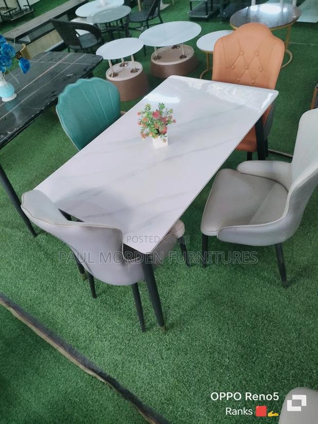 Rectangular Dining Table Marble Top With Four Dining Chairs - main view