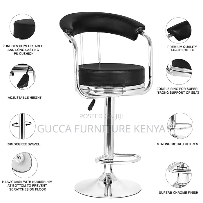 Home Chairs: Adjustable Leather Barstool With Back and Arms