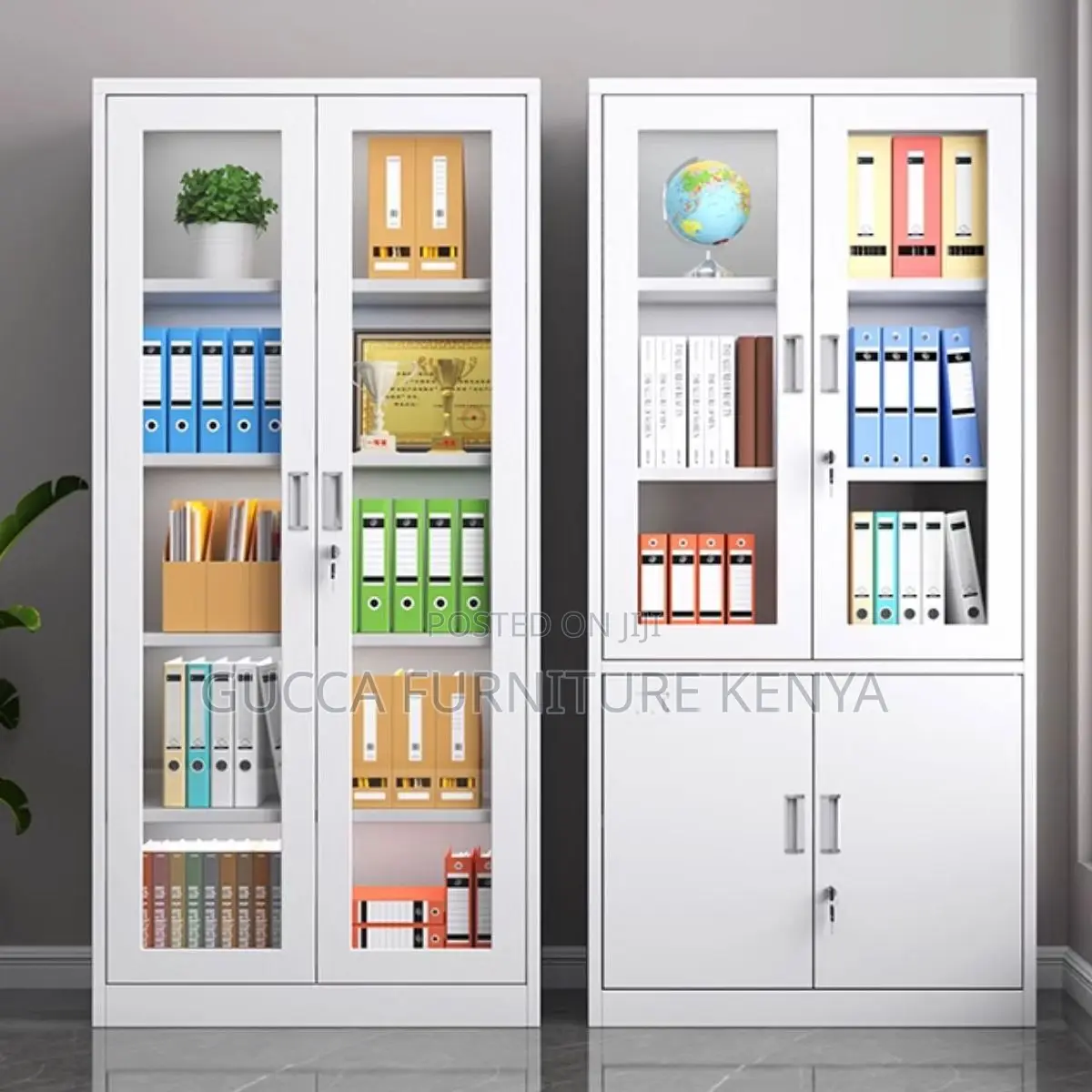 Cabinets:Full Glass 2-Door Chalk Storage Office Cabinet