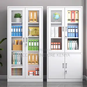 Cabinets:Full Glass 2-Door Chalk Storage Office Cabinet
