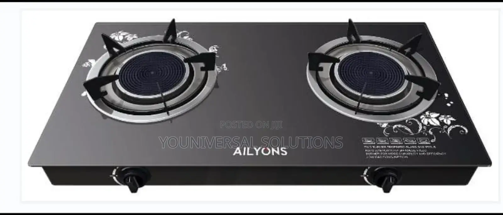 Ailyons 2 Burner Glass Top Gas Cooker Infrared