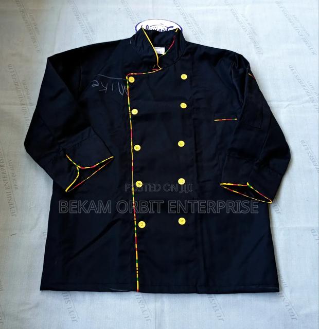 Black Kitenge Piped Chef Jacket - main view