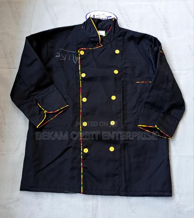 Long Sleeved Black Kitenge Piped Chef Jacket - main view