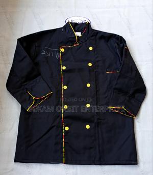 Stylish Kitenge Piped Black Chef Jacket - main view