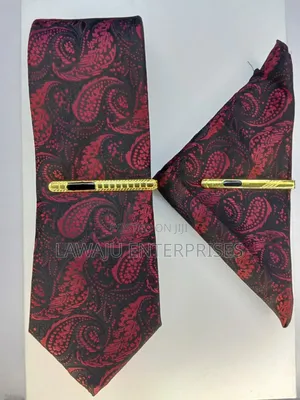 Maroon Stripped Silk Men's Tie With Pocket Square