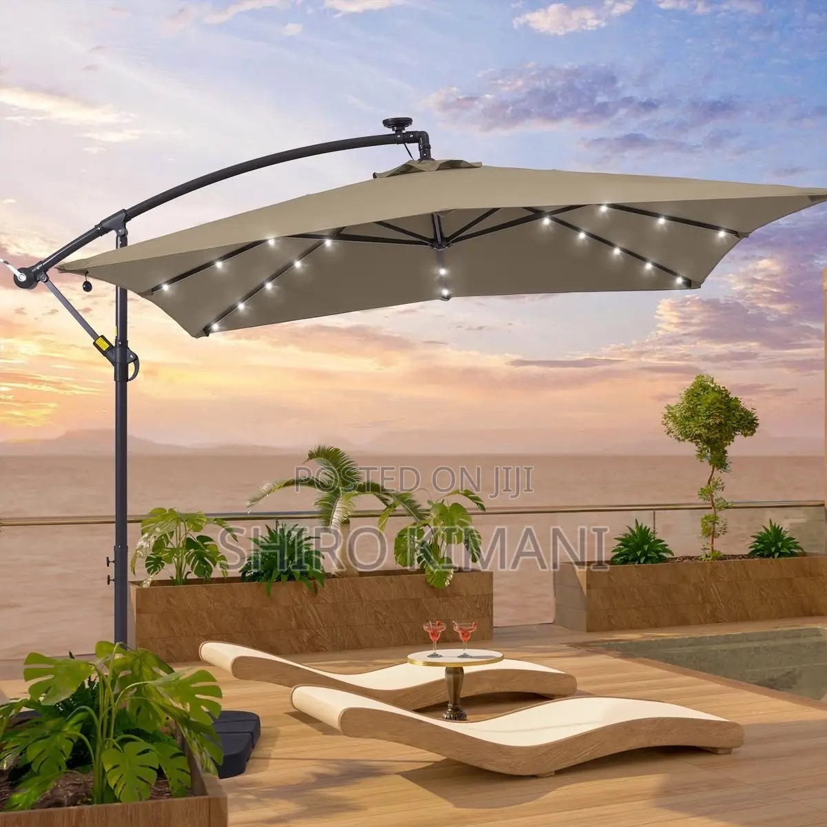 Solar Powered Parasol Umbrella With Lights Outdoor
