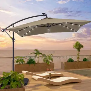 Solar Powered Parasol Umbrella With Lights Outdoor
