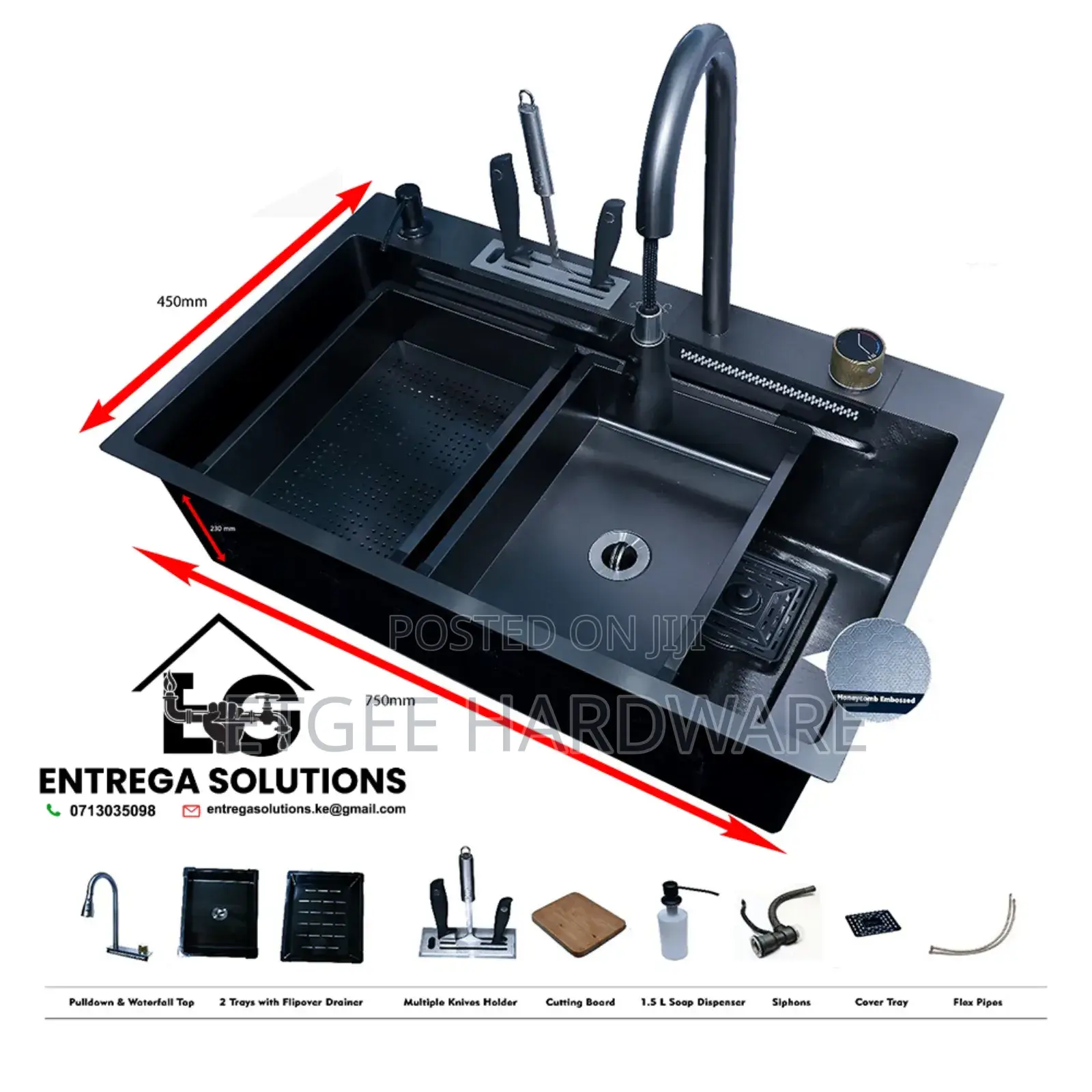 Smart Kitchen Sink ( Ss304 ) Honey Comb – Gun Grey