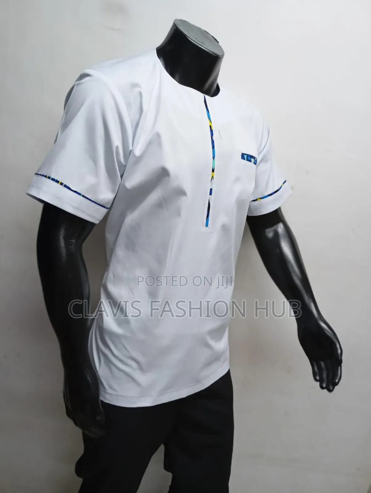 White Men Shirts With a Touch of Blue Kitenge