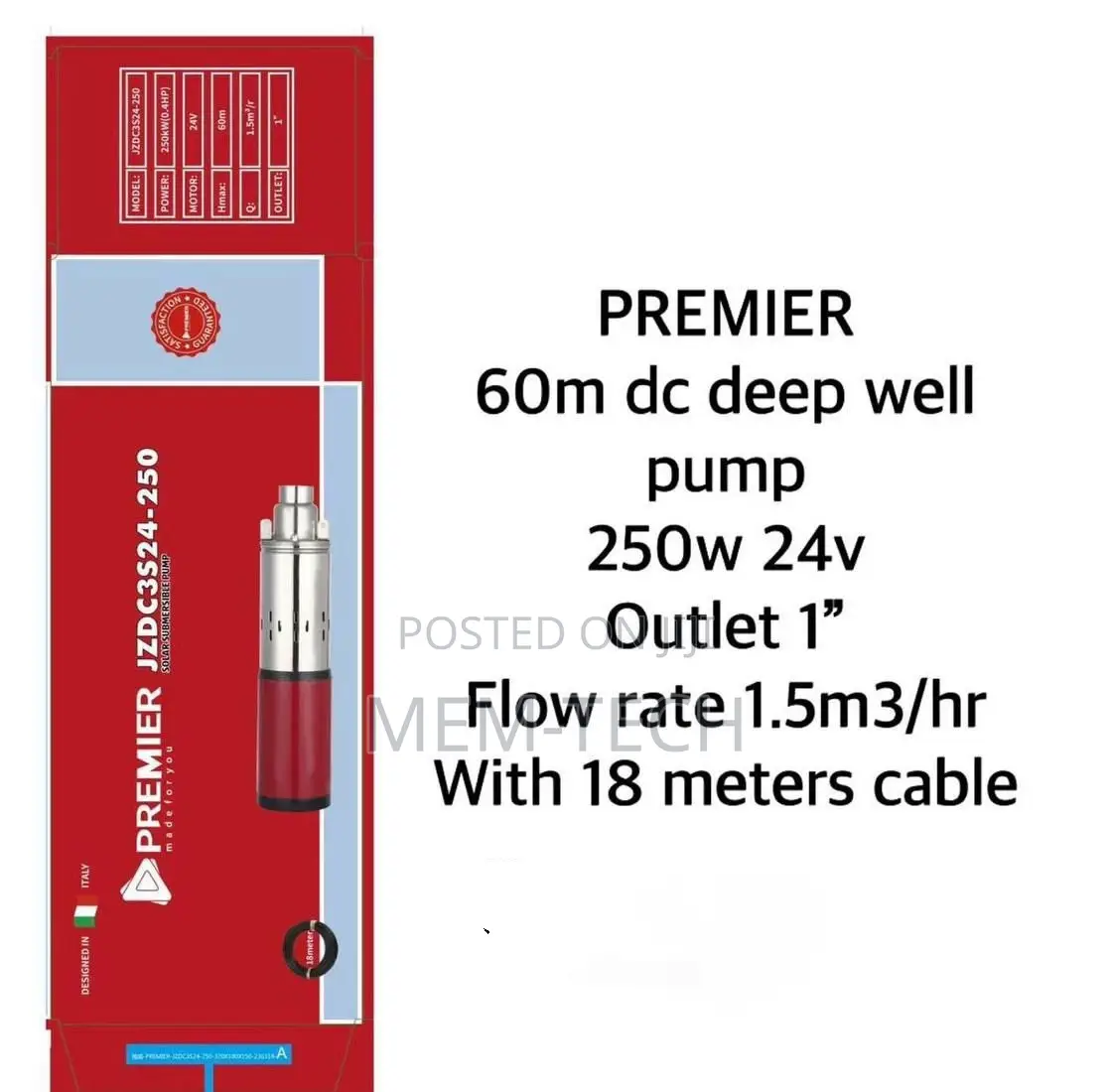 Premier Dc Deep Well Pump 60M 250W 24V