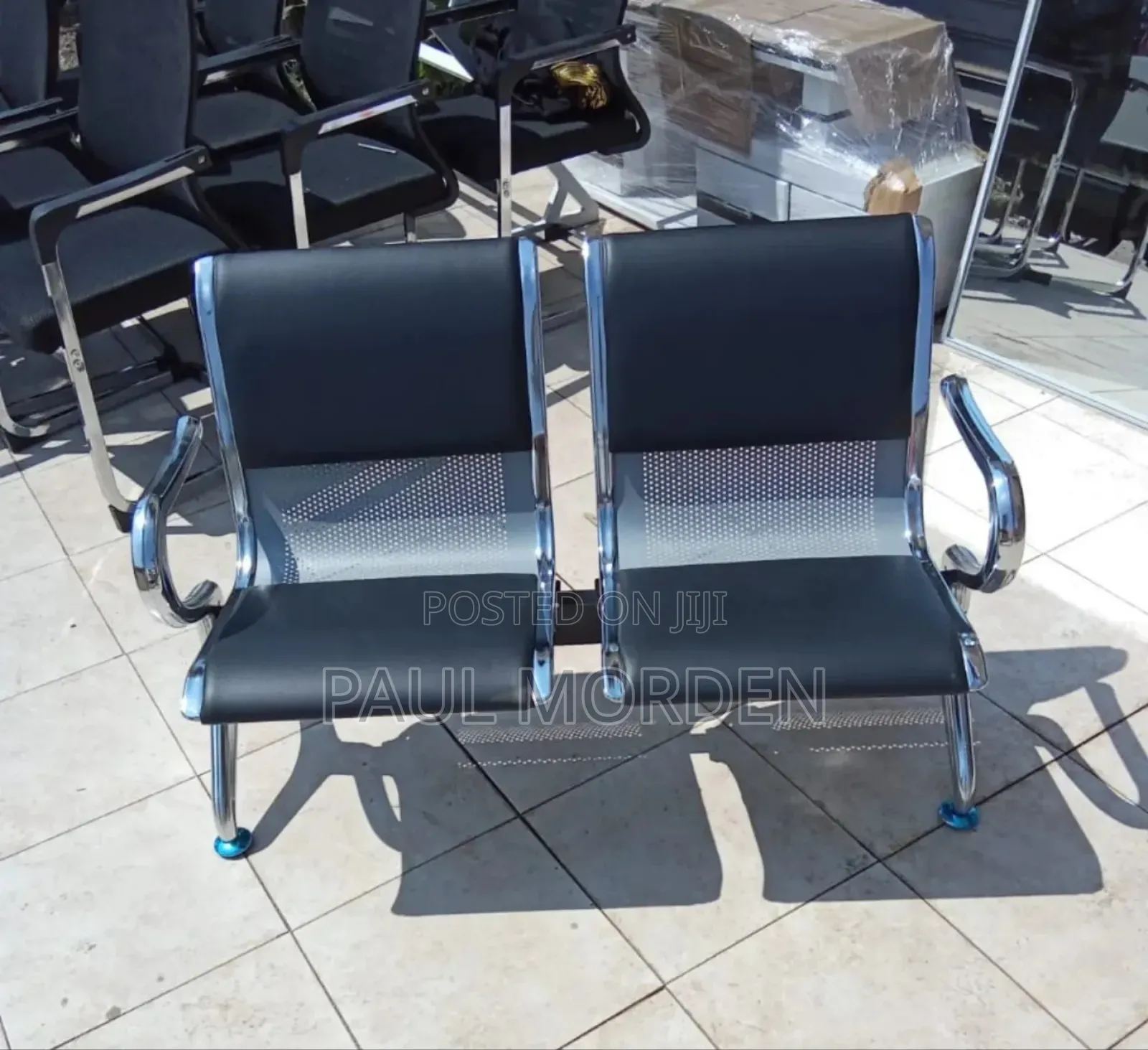 Black Padded Two Seater Office Waiting Chair