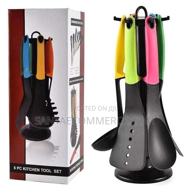 6pcs Heavy Duty Silicone Nonstick Spoon Set With Stand - main view