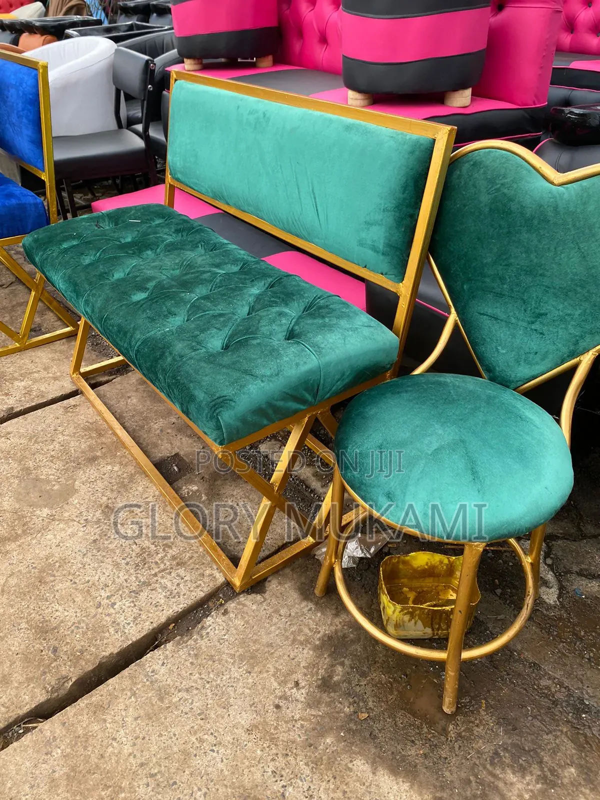 Love Chair and Green Velvet Waiting Chair