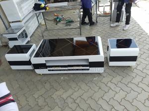 Luxury Smart Coffee Table With 2 Stools Black White - thumbnail 2