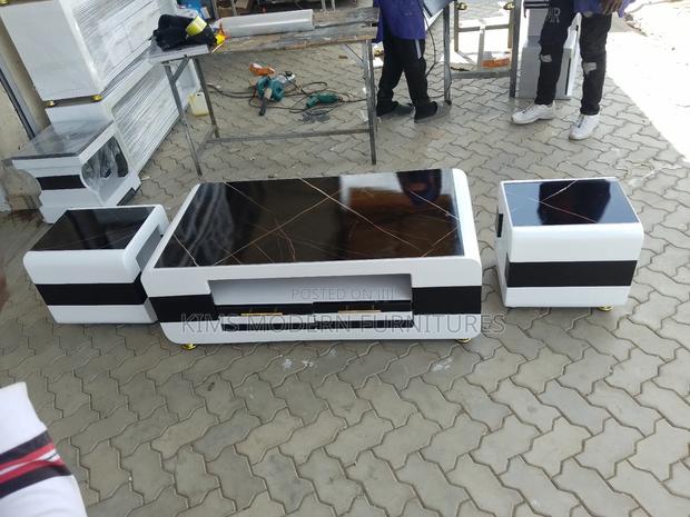 Luxury Smart Coffee Table With 2 Stools Black White - main view