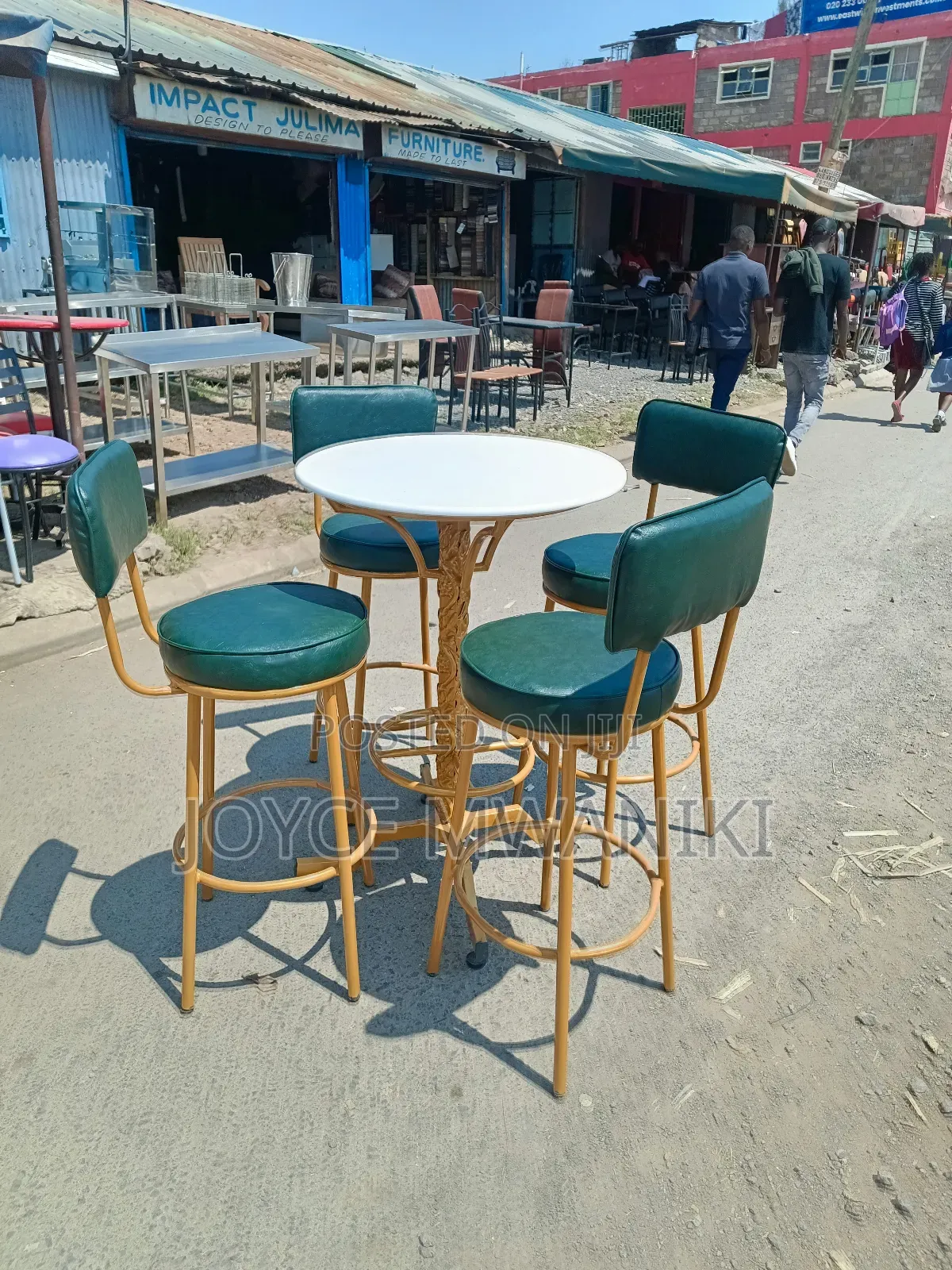 Unique Set of High Bar Chairs, Jungle Green and Gold