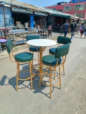 Unique Set of High Bar Chairs, Jungle Green and Gold