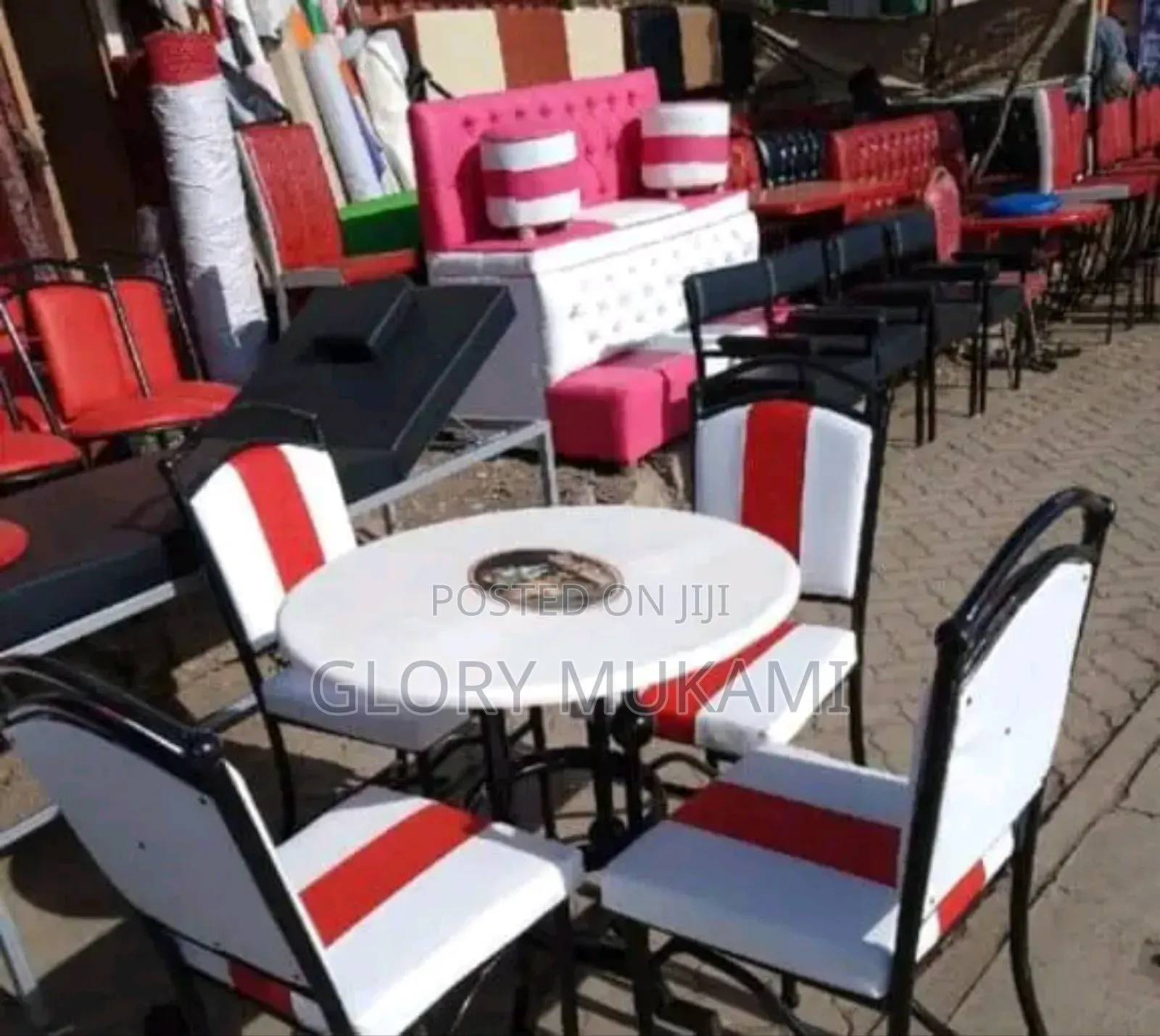 White With Red Stripes Restaurants Bar Chairs