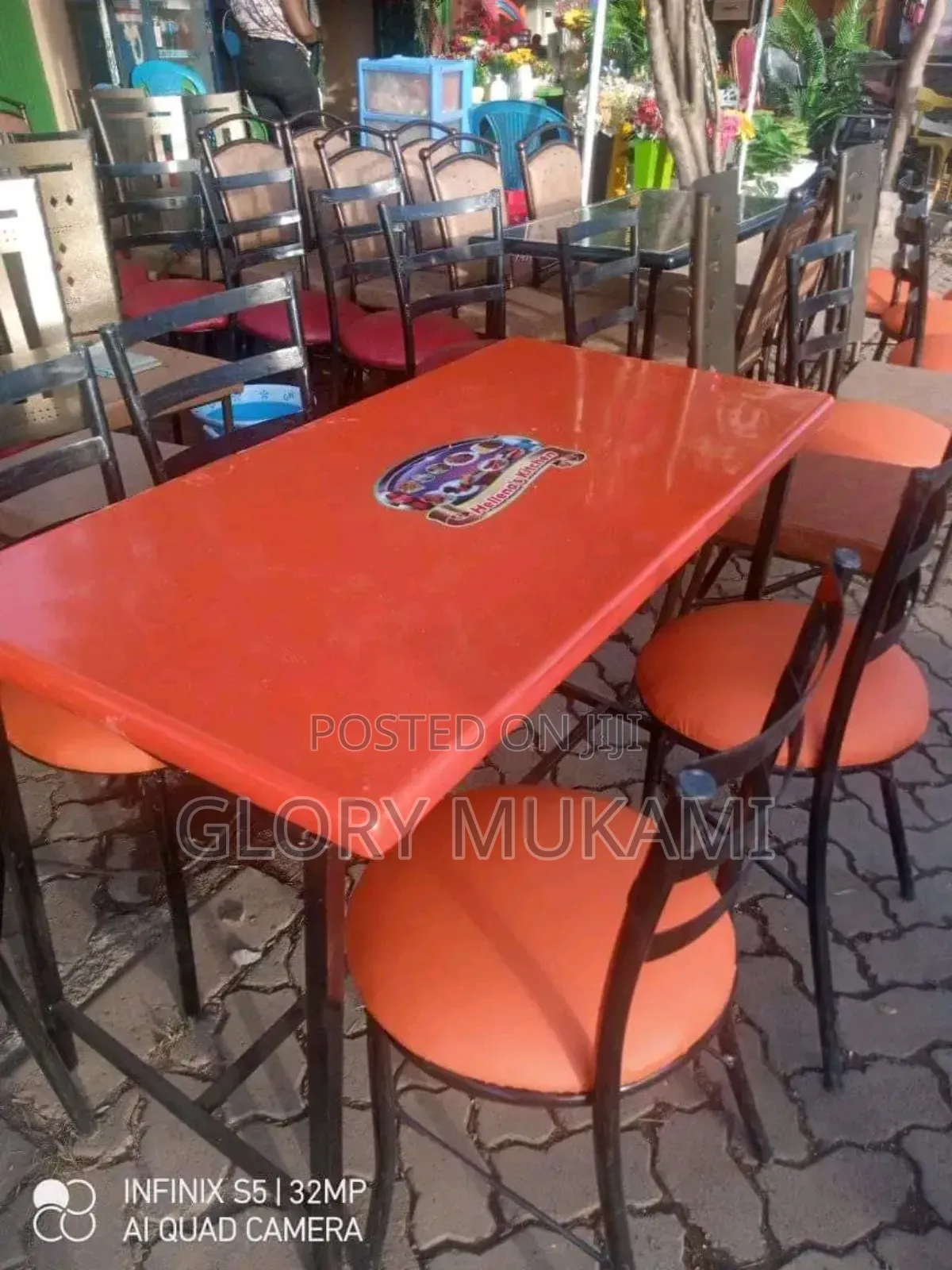 Orange Restaurants and Bar Chairs and Table Set