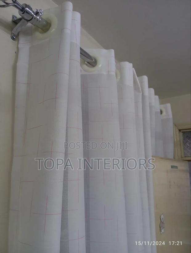 Window Netting White Sheers With Pink Stripes