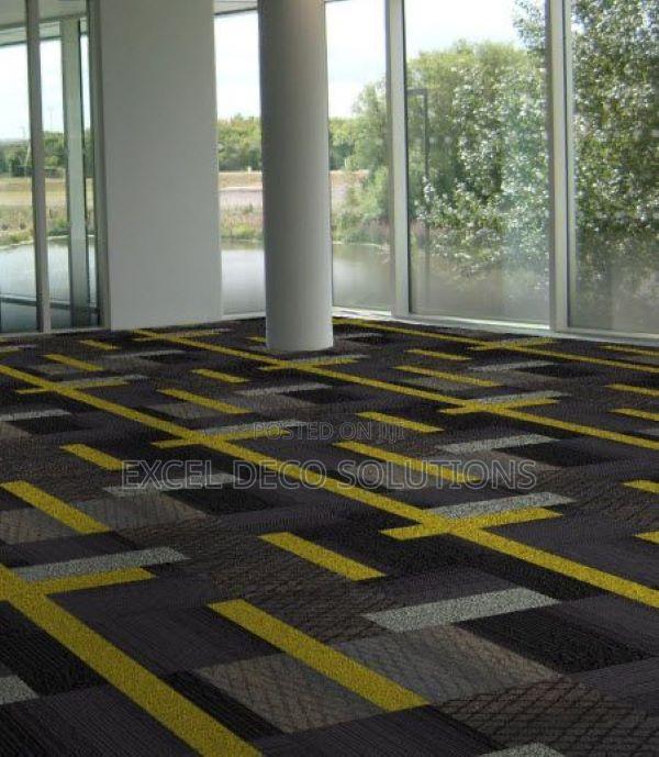Black and Yellow Patterned Tile Carpet - main view