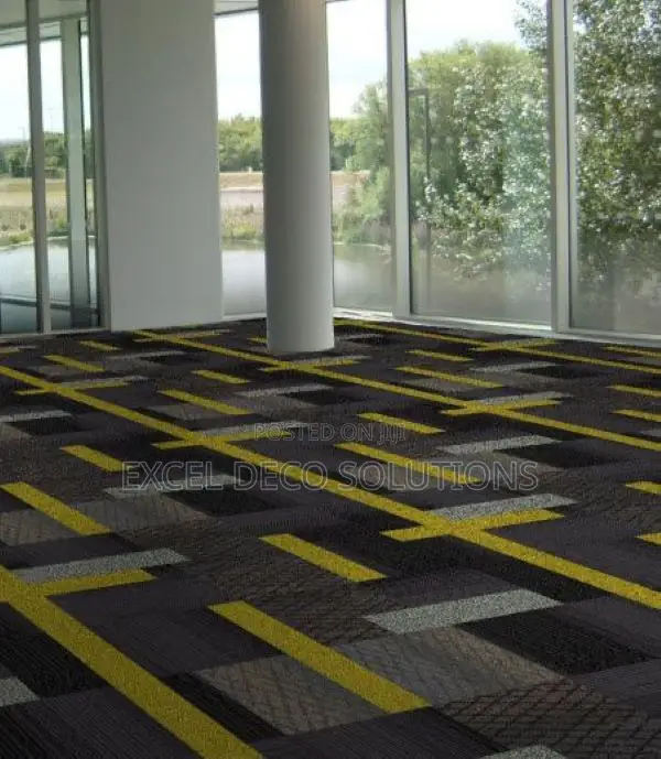 Black and Yellow Patterned Tile Carpet