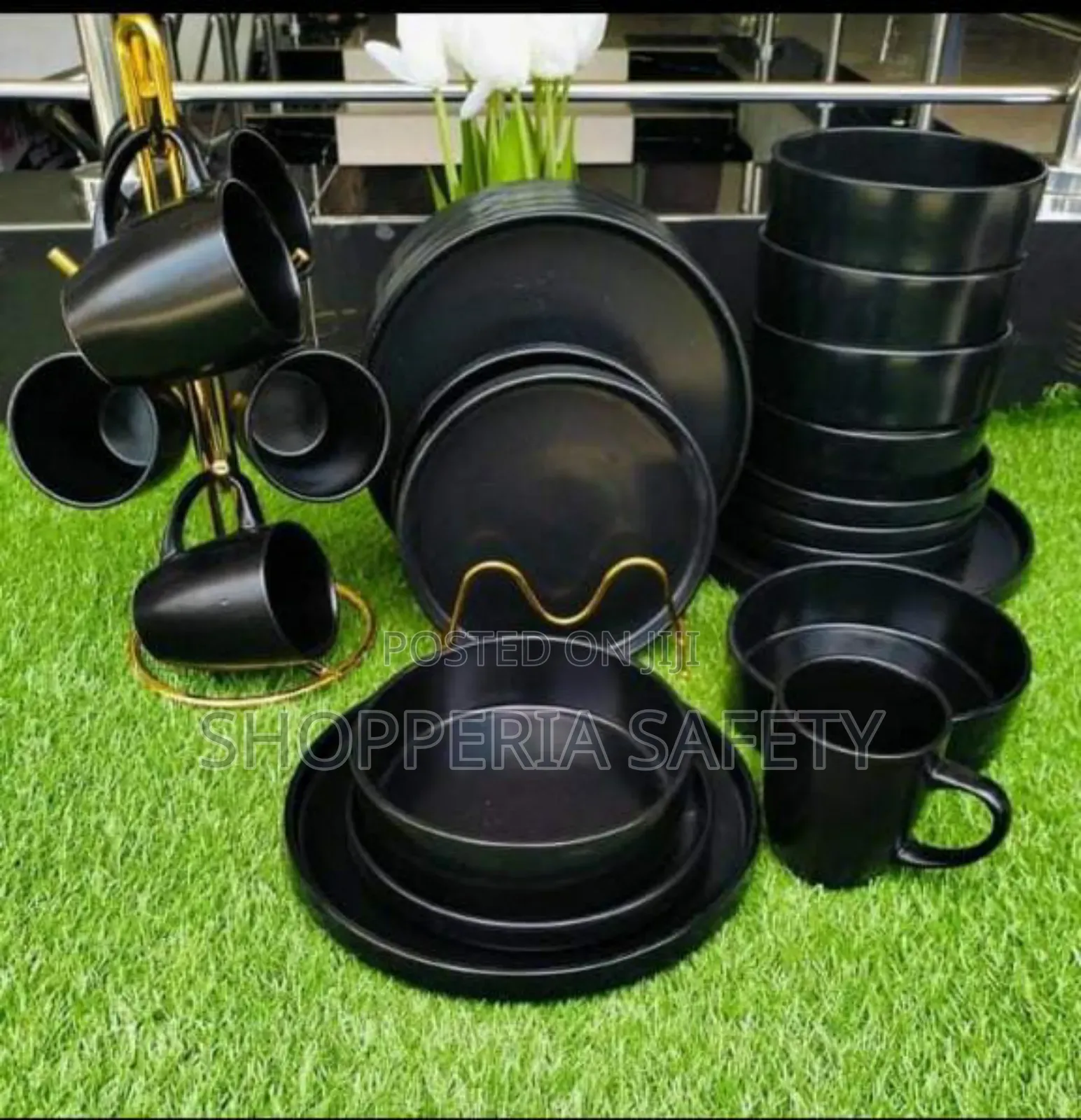 24 PCS Unique Ceramic Black Dinner Set