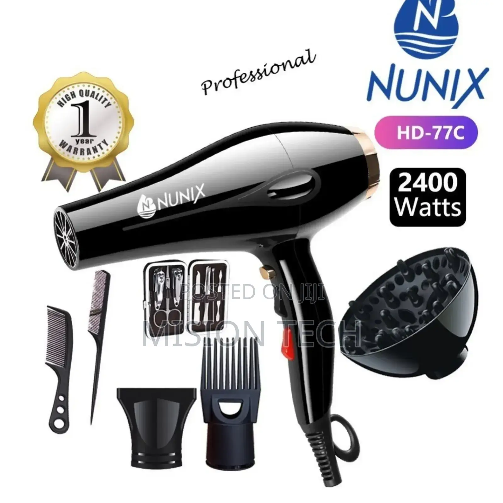 Nunix Nunix Salon Hair Blow Dryer With Accessories-