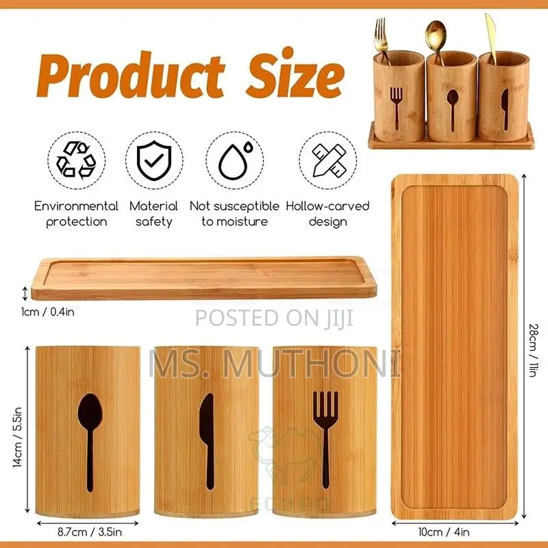 Eco-Friendly 4in 1 Bamboo Cutlery Holder