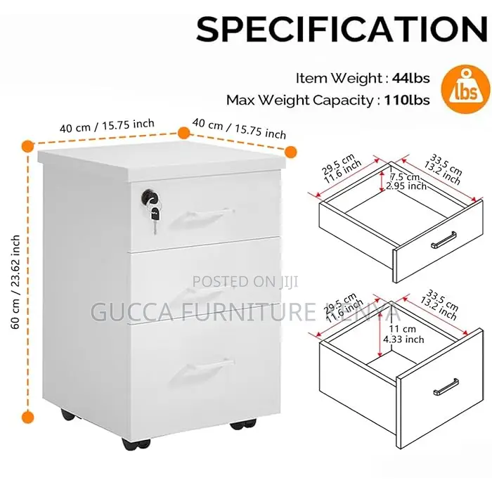 Cabinets:Mobile Pedestal Storage Cabinet With 3-Drawers