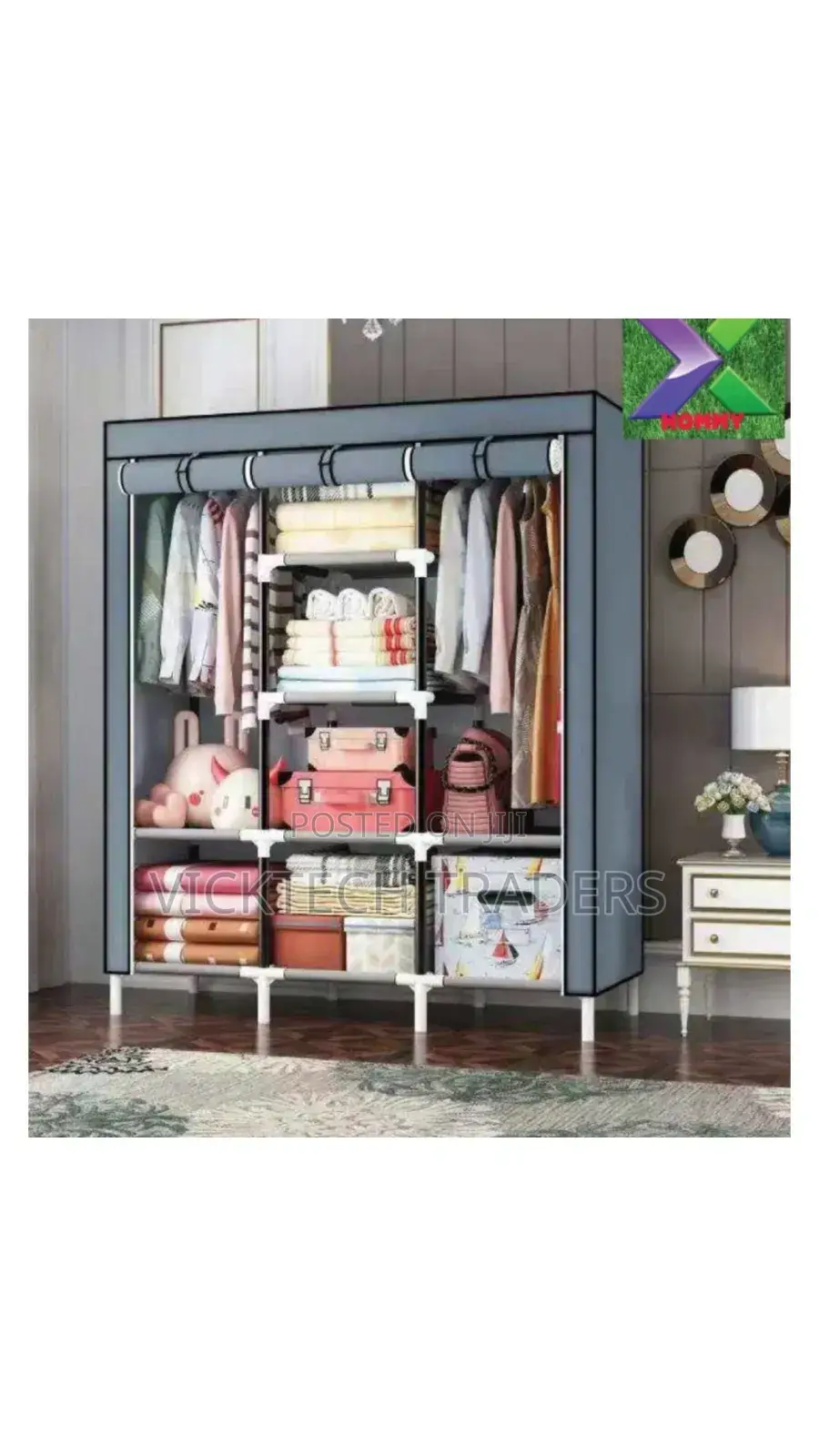 Wardrobe -Wooden Portable 3 Columns