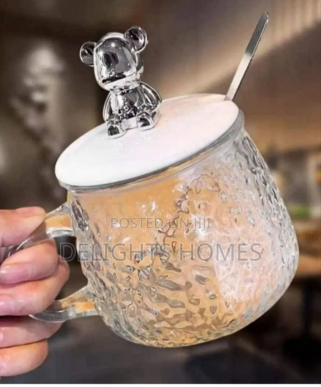 Elegant Glass Cup With Lid and Spoon