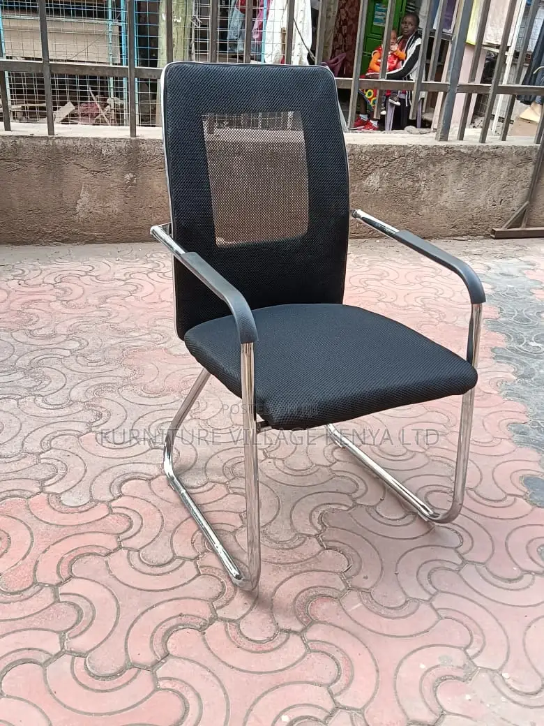 Office Seat; Ergonomic Mesh Guest Waiting Chair in Black