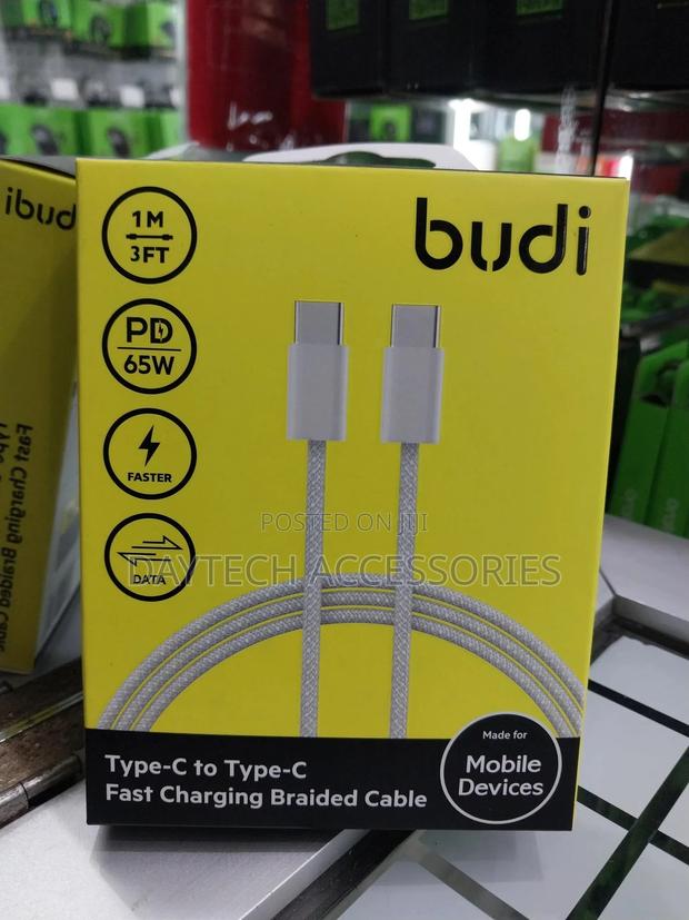 Budi Type-C to Type-C 1 Meter 65w Fast Charging Braided Cabl