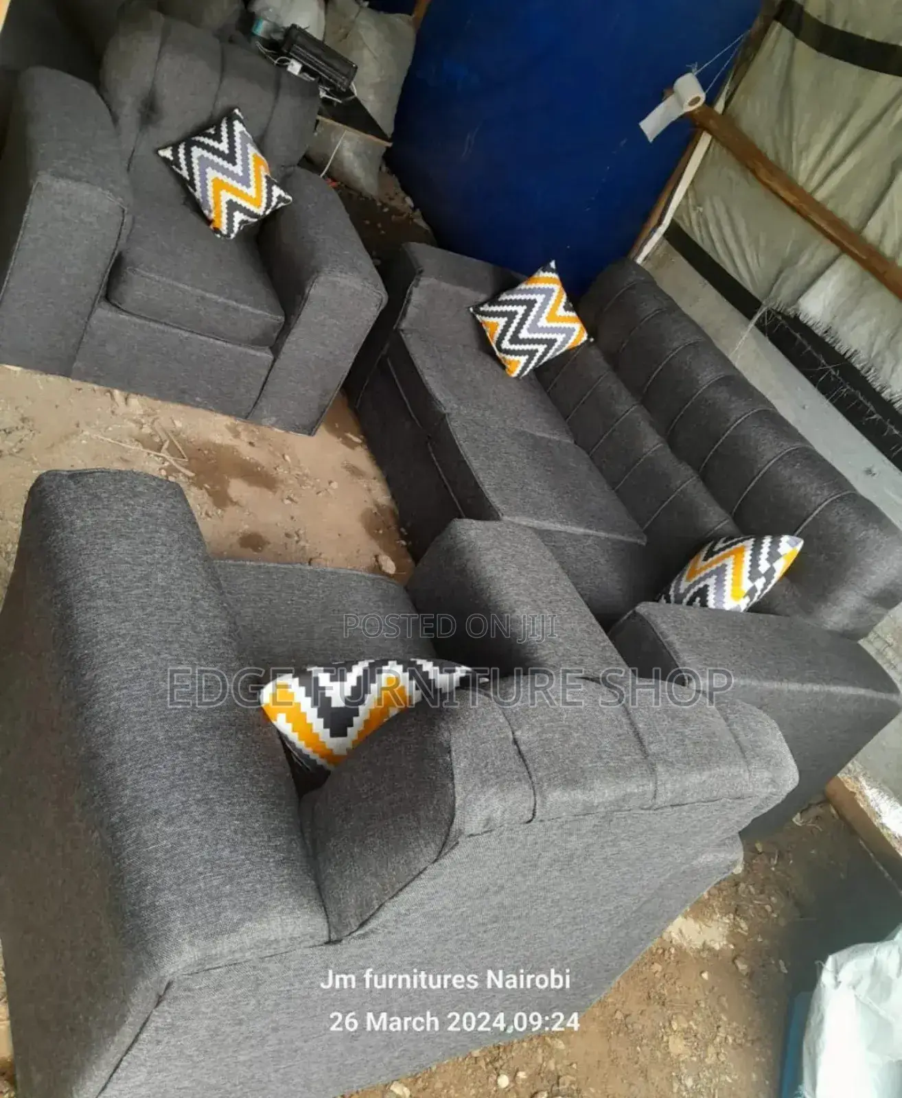 Ready Made Grey Five Seater Sofa Set on Sale