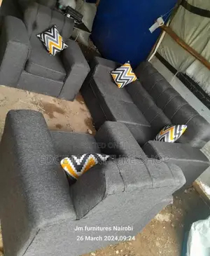 Ready Made Grey Five Seater Sofa Set on Sale
