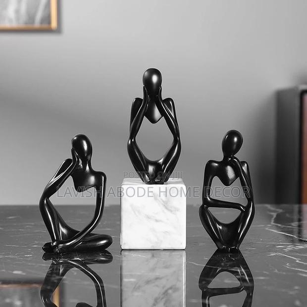 Thinking Man Decor Statue 3 Pieces - Small Thinker Black