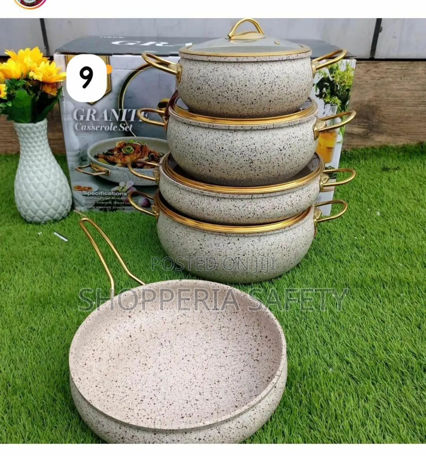 9 PCS Granite Coating Cookware Set- Cream