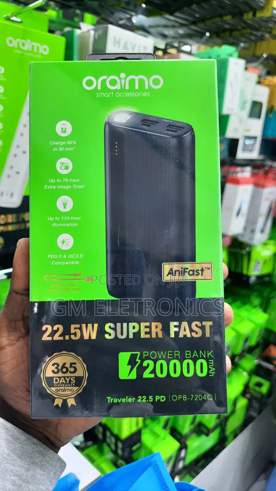 Oraimo Traveler 22.5 PD 20000mah 22.5W Power Bank.