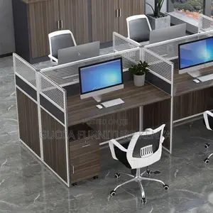 Workstation: The 4-Way Rectangular Brown Office Workstation