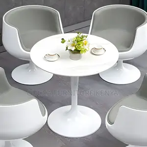 Dining Tables: Contemporary Round White Marble Dining Table