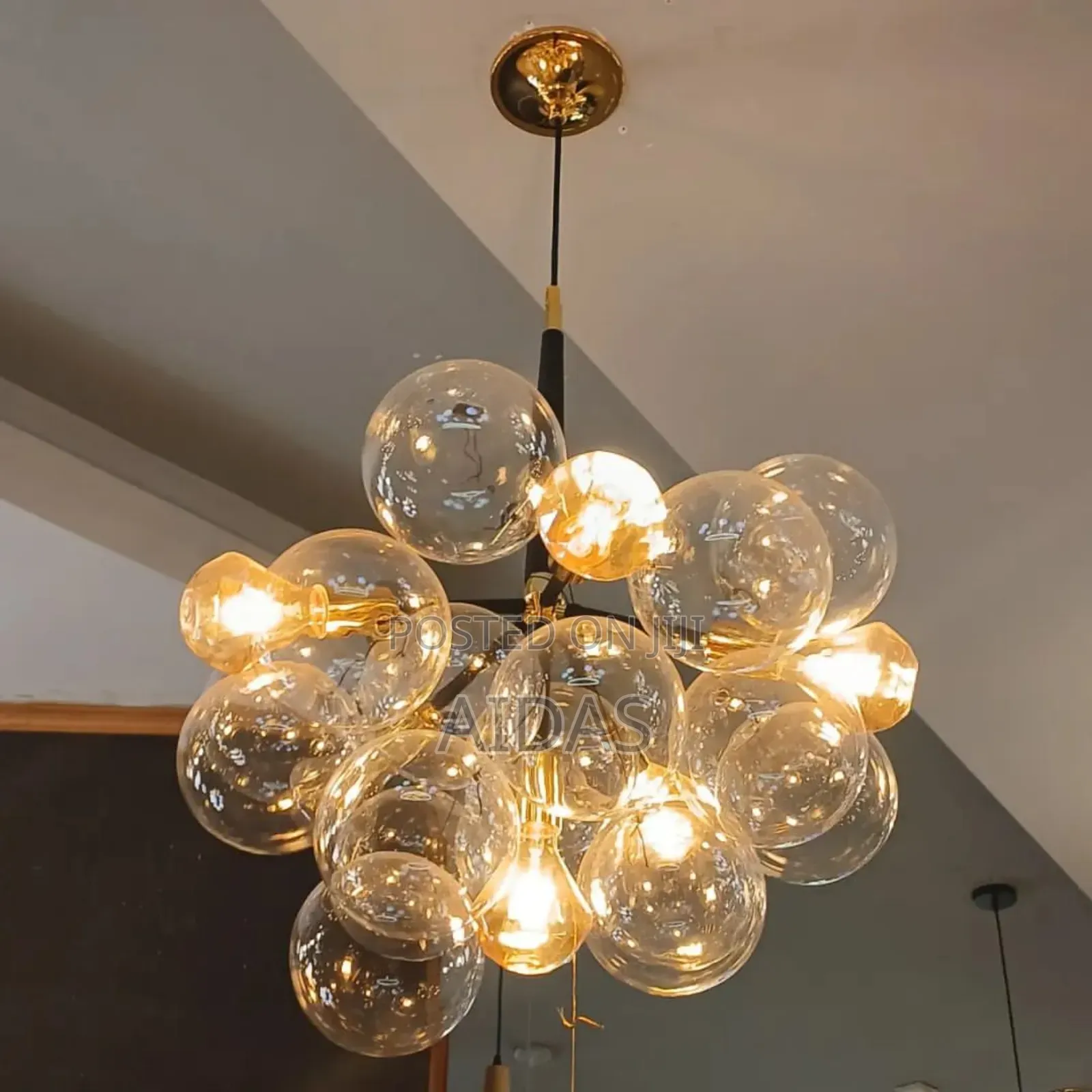 Black and Gold Chandler With Bulbs